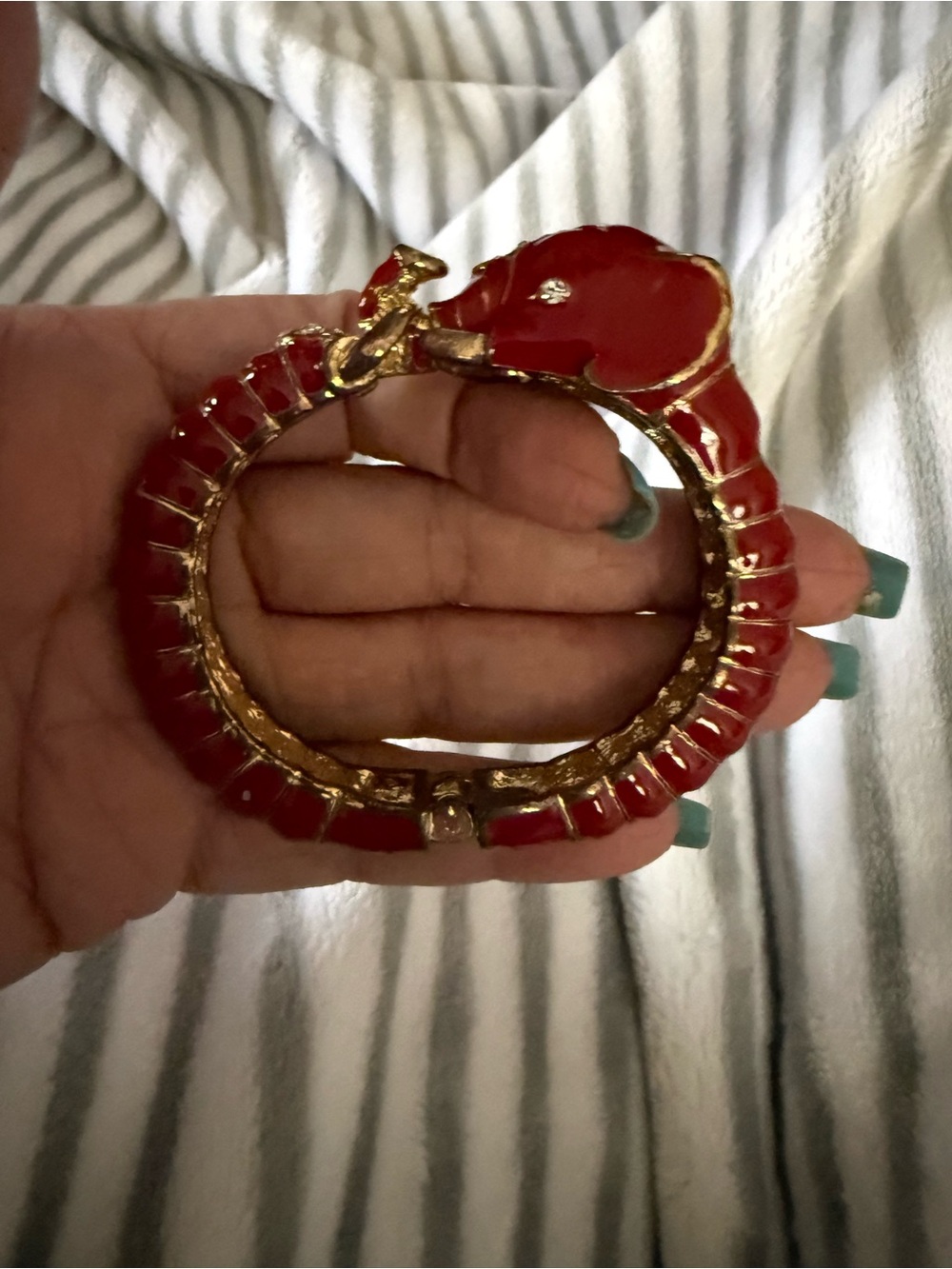 Red And Gold Enamel Elephant Clamper Bangle Bracelet - Women Jewelry